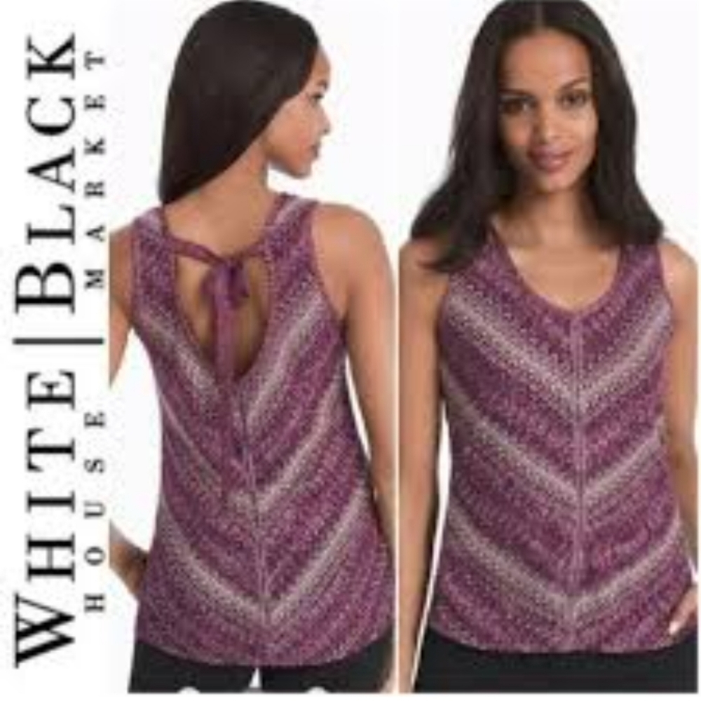 White House Black Market Purple & White Sleeveless Chevron Knit Blouse